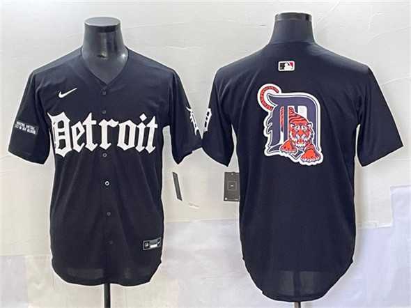 Mens Detroit Tigers Team Big Logo Black Motor Gothic Edition Vapor Premier Limited Stitched Jersey